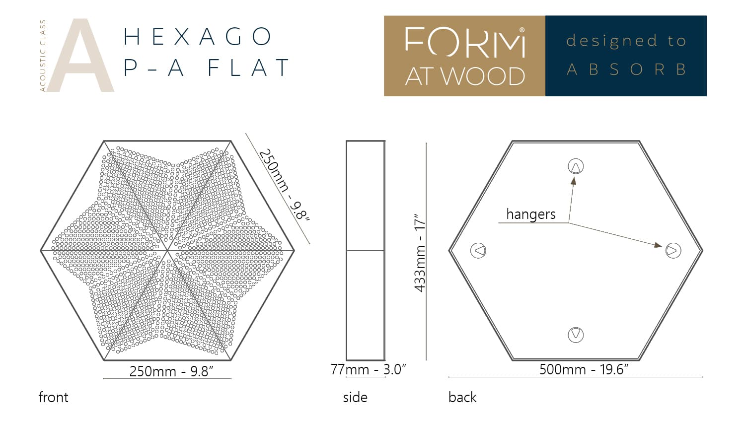 Hexago P-A Flat Akustikpaneel dimension sheets