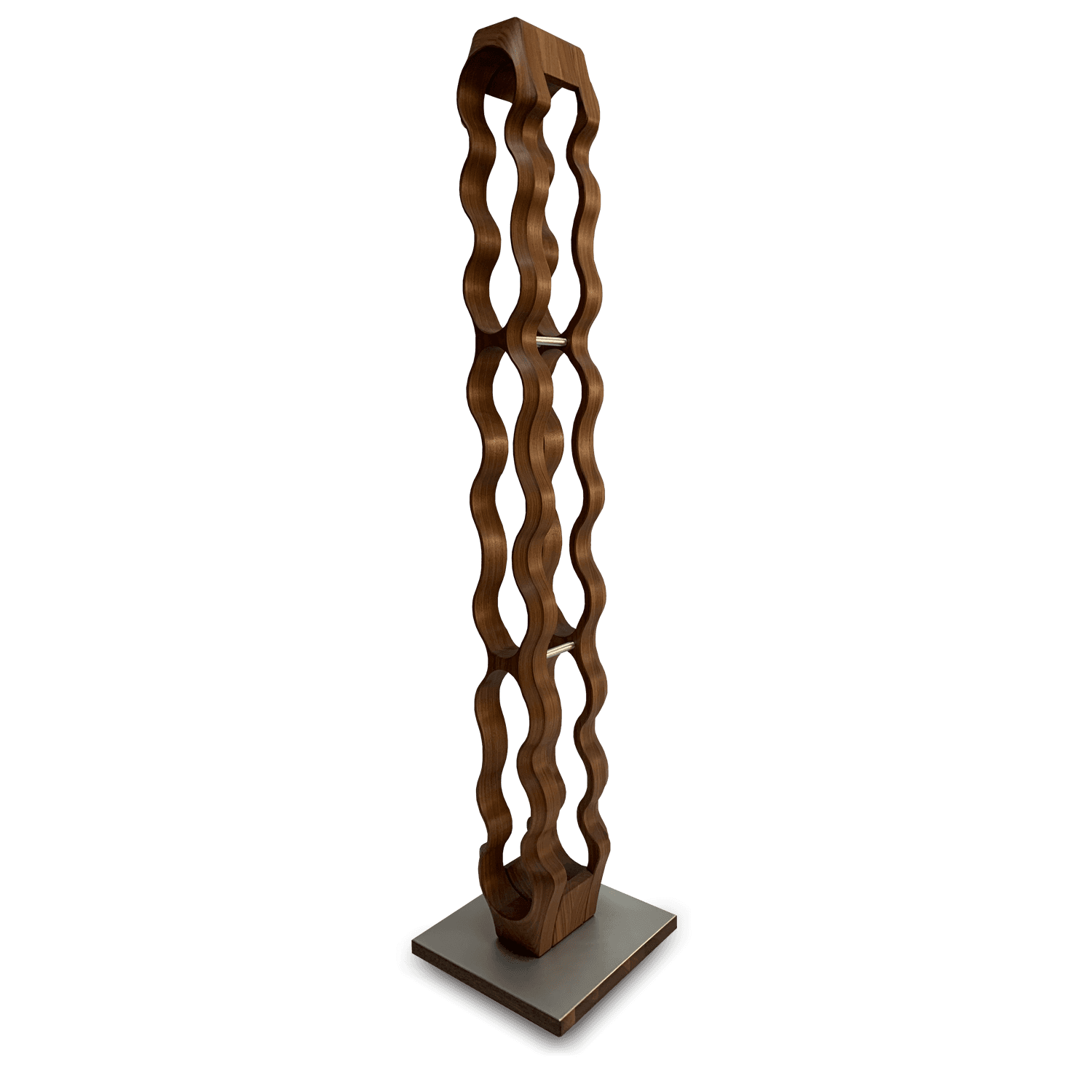Freestanding solid walnut wine sculpture for luxury wine cellar design